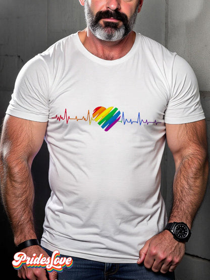 Men's LGBT Rainbow Flag Heart Gay Pride Casual Print T-shirt