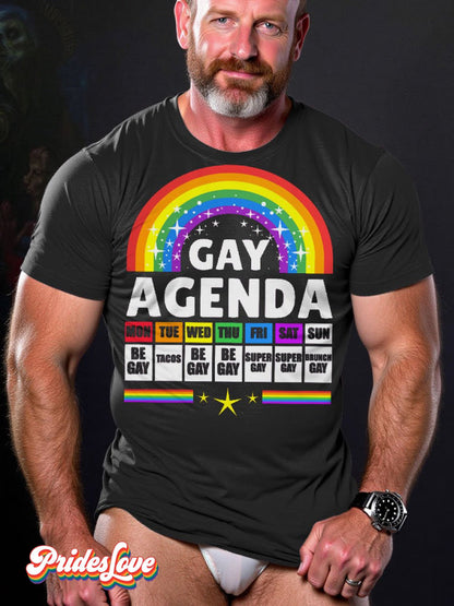 Men's LGBT Rainbow Gay Agenda Pride Flag Casual Print T-shirt