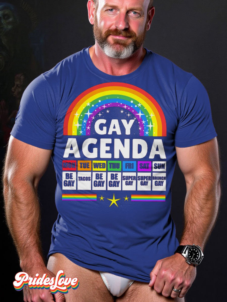 Men's LGBT Rainbow Gay Agenda Pride Flag Casual Print T-shirt