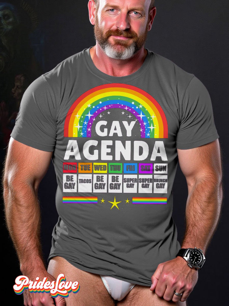 Men's LGBT Rainbow Gay Agenda Pride Flag Casual Print T-shirt