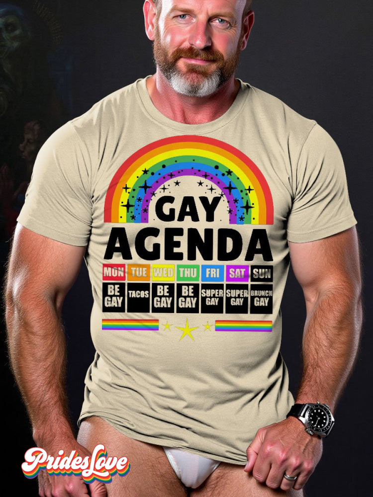 Men's LGBT Rainbow Gay Agenda Pride Flag Casual Print T-shirt