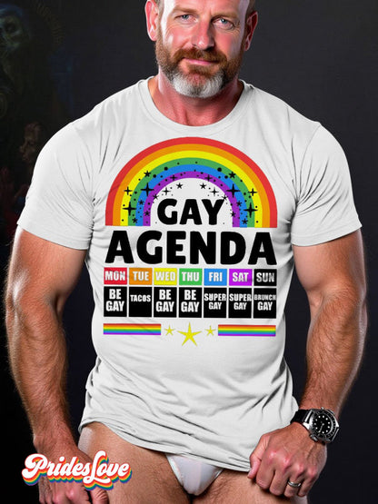 Men's LGBT Rainbow Gay Agenda Pride Flag Casual Print T-shirt