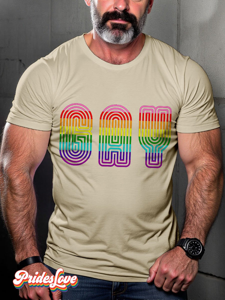 Men's LGBT Rainbow GAY Pride Rainbow Flag Casual Print T-shirt