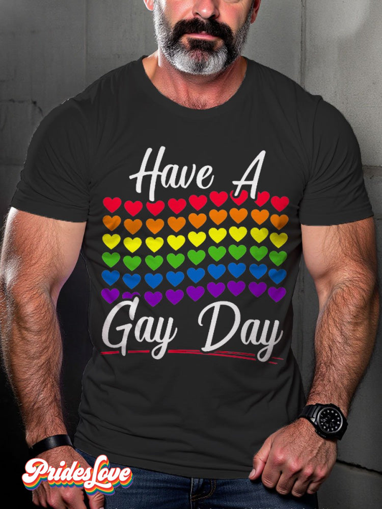 Men's LGBT Rainbow Have A Gay Day Pride Casual Print T-shirt