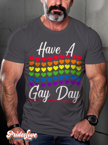 Men's LGBT Rainbow Have A Gay Day Pride Casual Print T-shirt