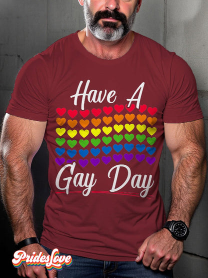 Men's LGBT Rainbow Have A Gay Day Pride Casual Print T-shirt