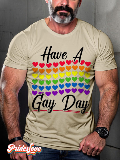 Men's LGBT Rainbow Have A Gay Day Pride Casual Print T-shirt