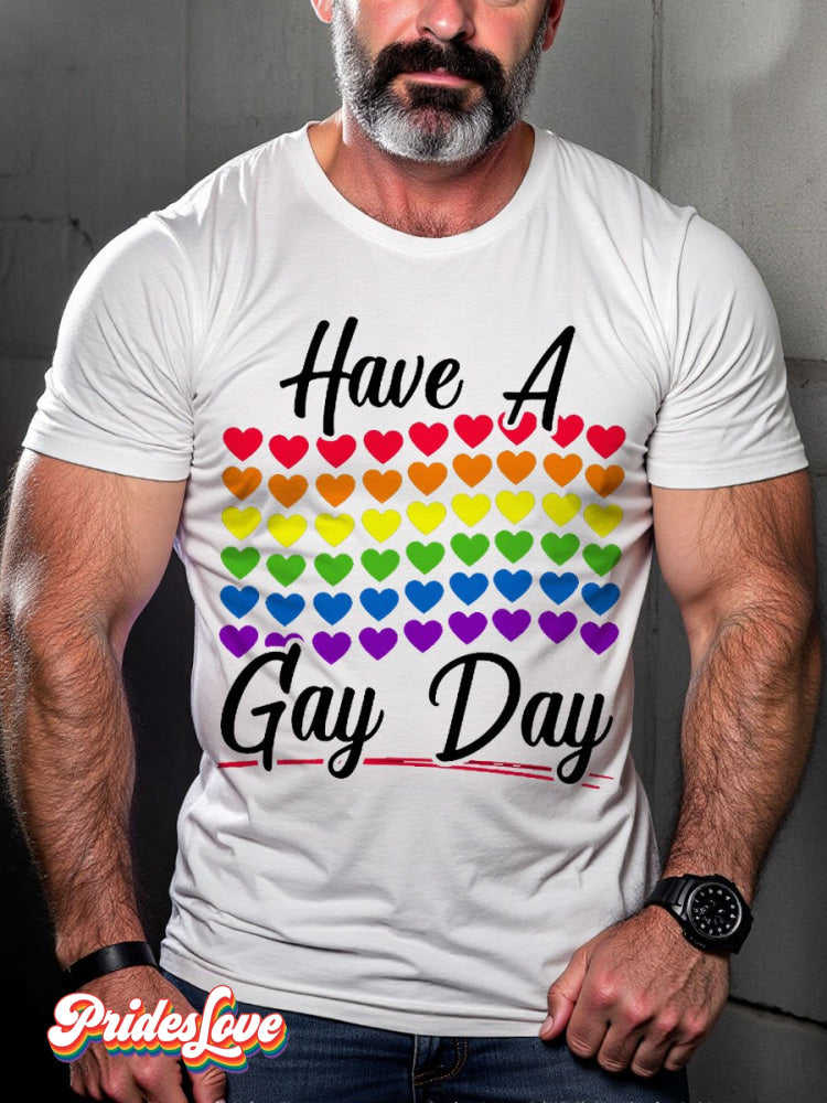 Men's LGBT Rainbow Have A Gay Day Pride Casual Print T-shirt