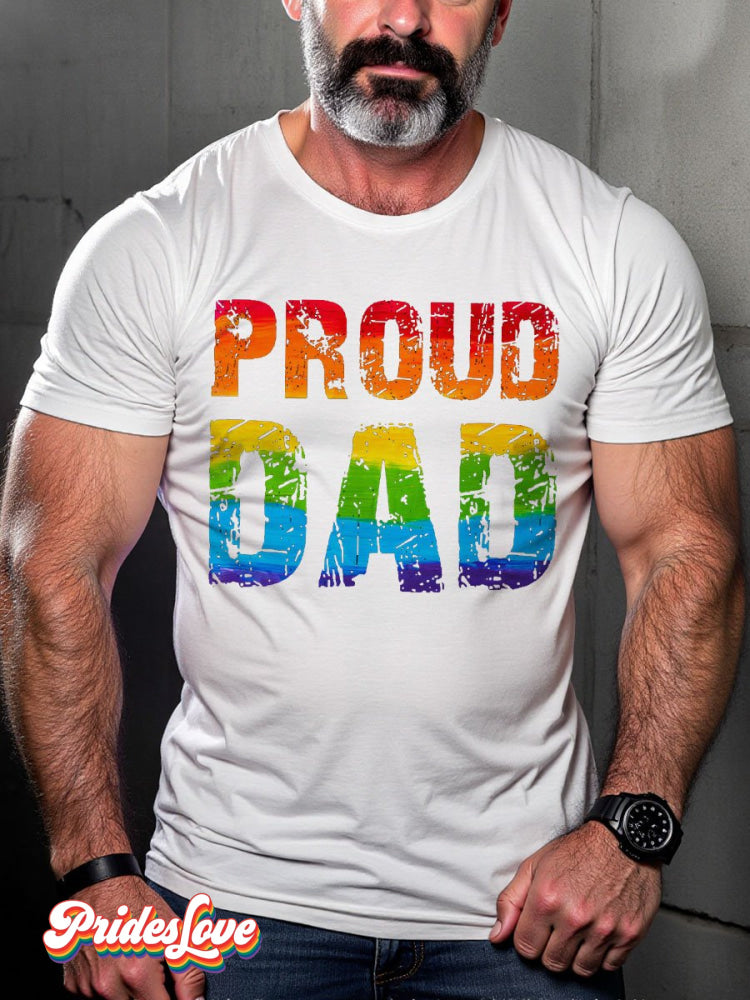 Men's LGBT Rainbow Proud Dad Pride Casual Print T-shirt