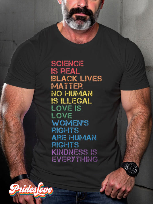 Men's LGBT Rainbow Science Is Real LGBT Pride Flag Casual Print T-shirt