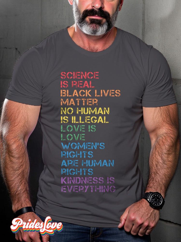 Men's LGBT Rainbow Science Is Real LGBT Pride Flag Casual Print T-shirt