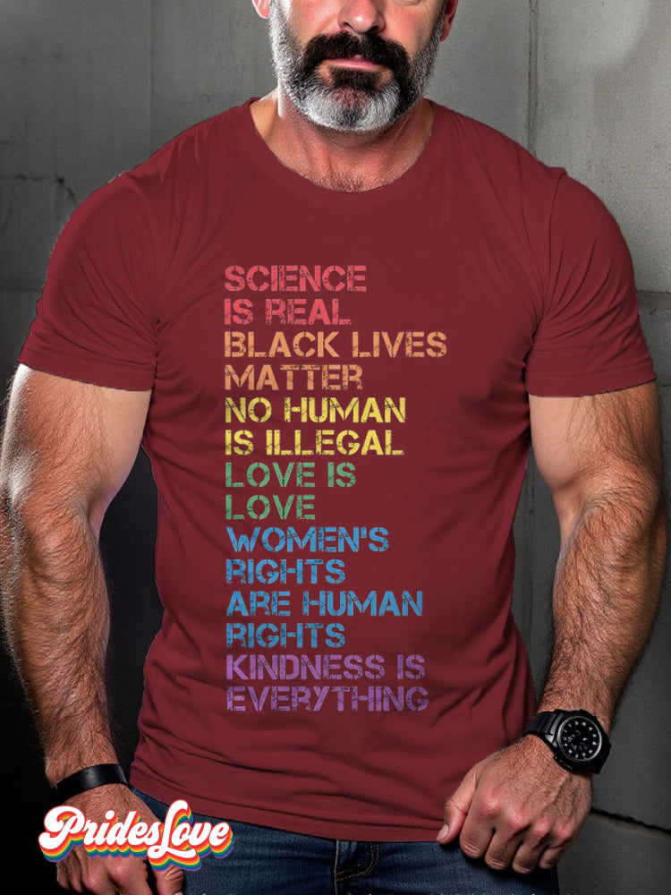 Men's LGBT Rainbow Science Is Real LGBT Pride Flag Casual Print T-shirt