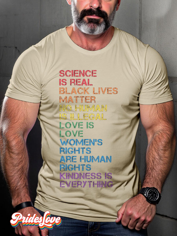 Men's LGBT Rainbow Science Is Real LGBT Pride Flag Casual Print T-shirt