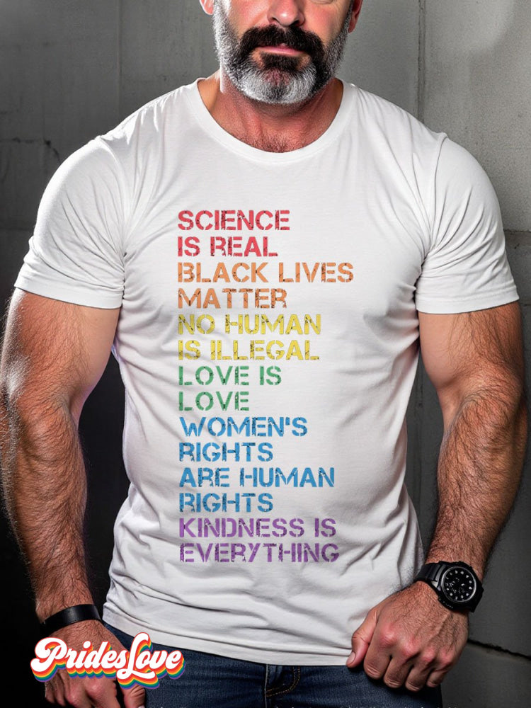 Men's LGBT Rainbow Science Is Real LGBT Pride Flag Casual Print T-shirt