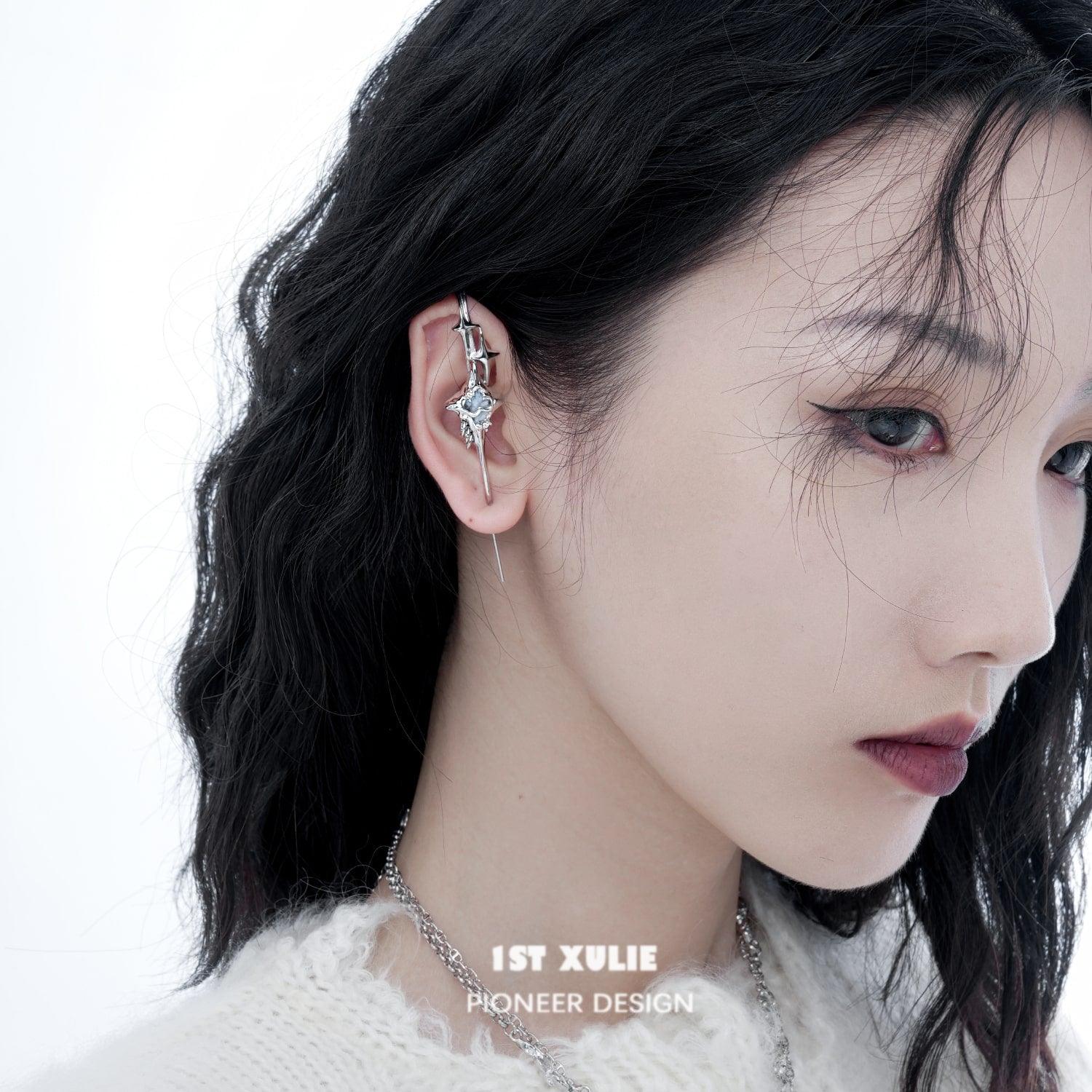 Shinning 18k Platinum Plated ＆ Wool Needle Piercing Earring - 1ST XULIE