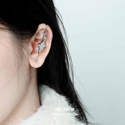 Shinning 18k Platinum Plated ＆ Wool Needle Piercing Earring - 1ST XULIE