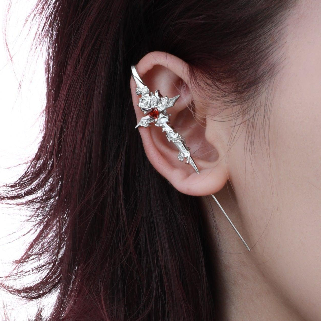 Taboo Rose 18k Platinum Plated Needle Piercing Earring - 1ST XULIE