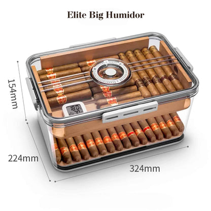 Large Capacity Translucent Cigar Humidor - Spanish Cedar Wood Interior - Built-in Hygrometer