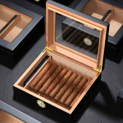 The Connoisseur's Choice: Luxurious Cigar Storage Box with Built-In Precision Hygrometer - Fits 20-30 Cigars