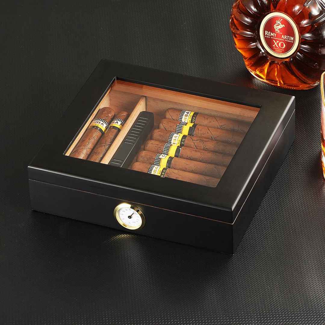 The Connoisseur's Choice: Luxurious Cigar Storage Box with Built-In Precision Hygrometer - Fits 20-30 Cigars