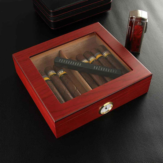 The Connoisseur's Choice: Luxurious Cigar Storage Box with Built-In Precision Hygrometer - Fits 20-30 Cigars